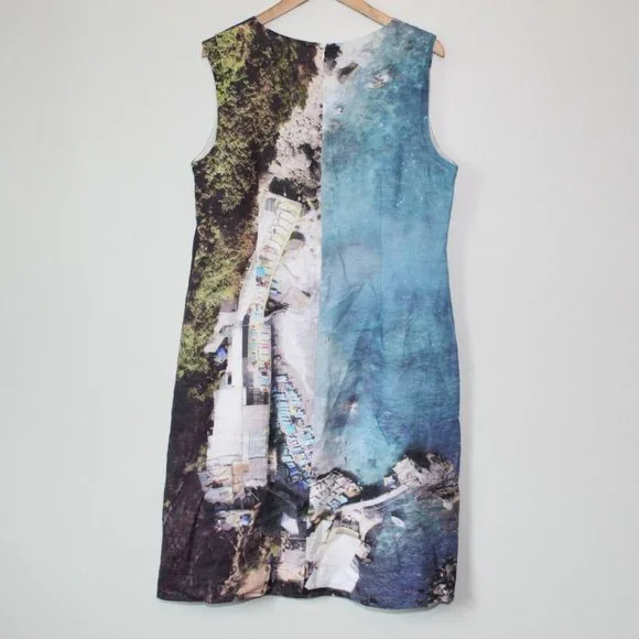 Lafayette 148 New York 100% Linen Beach Scene Shift Sheath Dress Size 14 H13021 - Picture 5 of 9